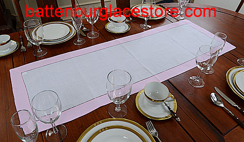 Table Runner. White with Pink Lady. 16x45" - Click Image to Close